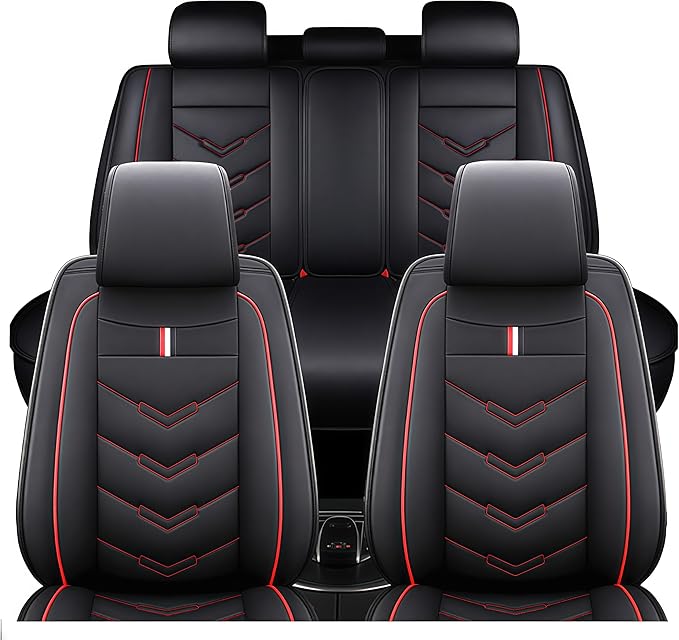 Leather Car Seat Covers Fit for LR Range Rover 2022-2025, 5 Seater Waterproof and Wear-Resistant Seat Cover Interior Accessories(Full Set,Black&Red)
