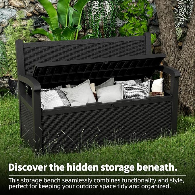Outdoor Storage Bench - Waterproof Resin Patio Bench with Storage, All-Weather Durable Design for Garden, Deck, or Patio