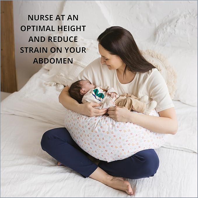 First Organic Cotton Pregnancy Pillow for Sleeping & Baby Feeding made with Natural Kapok Filling – Cooling Nursing & Comfort Pillow for Maternity Support & Side Sleepers – Removable Cover Included!