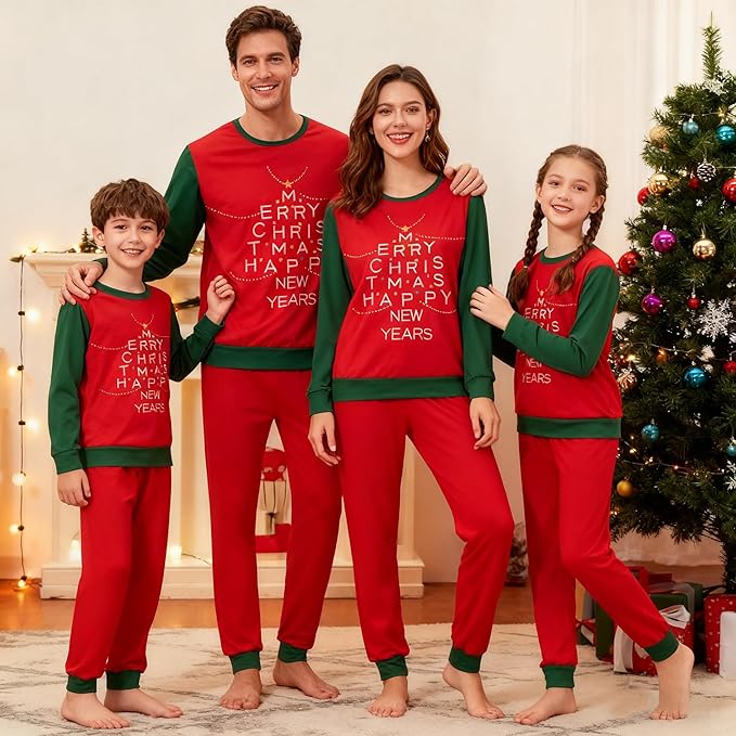 Awoscut Christmas Family Matching Pajamas Christmas Pjs Holiday Nightwear Sleepwear Sets Long Sleeve Pjs