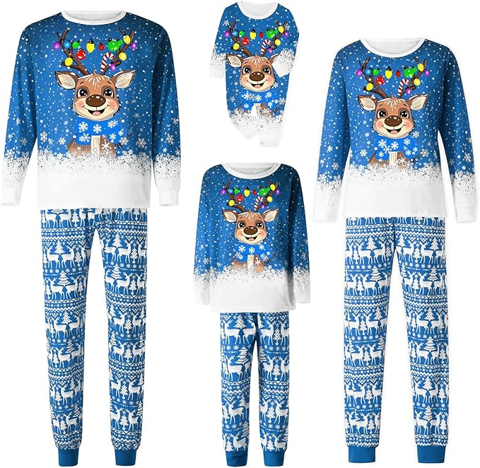 Awoscut Christmas Family Matching Pajamas Christmas Pjs Holiday Nightwear Sleepwear Sets Long Sleeve Pjs