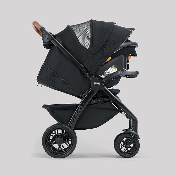 Chicco Bravo Primo ClearTex Trio Travel System, Bravo Primo Quick-Fold Stroller with Chicco KeyFit Max Zip ClearTex Infant Car Seat, Car Seat and Stroller Combo | Somerset/Black