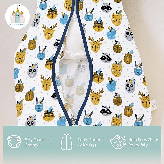 Cute Castle Baby Sleep Sack 6-12 Months - Lightweight 100% Cotton 2-Way Zipper TOG 0.5 Infant Wearable Blanket, Newborn Essentials Toddler Sleep Clothes, 3 Pack(Blue, Balloons, Animals)