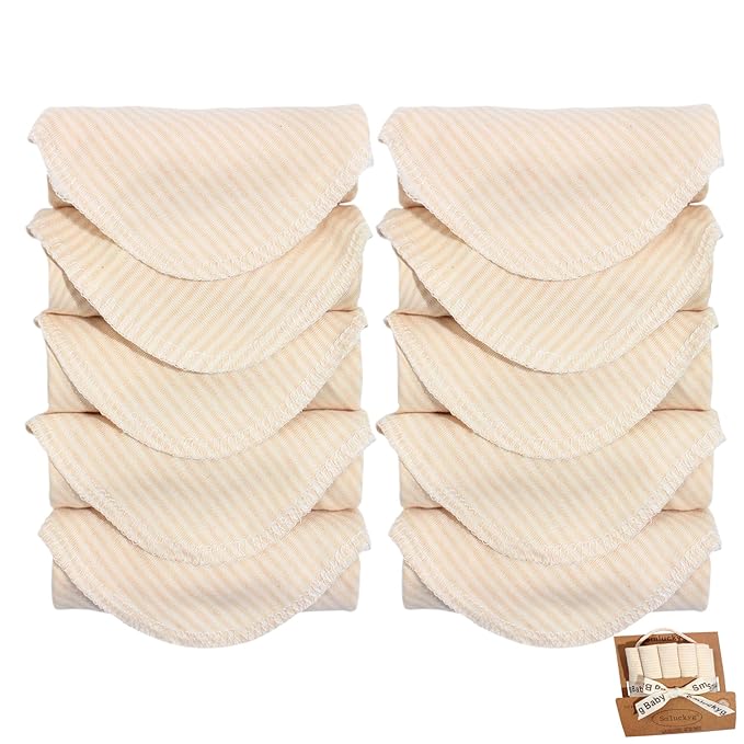 Organic Cotton Baby Washcloths - 10 Pack | Ultra-Soft Newborn Face Bath Towel - Reusable Baby Wipes for Delicate Skin Thin & Lightweight, Perfect for Babies, Kids, Toddlers, Infant (Stripes)