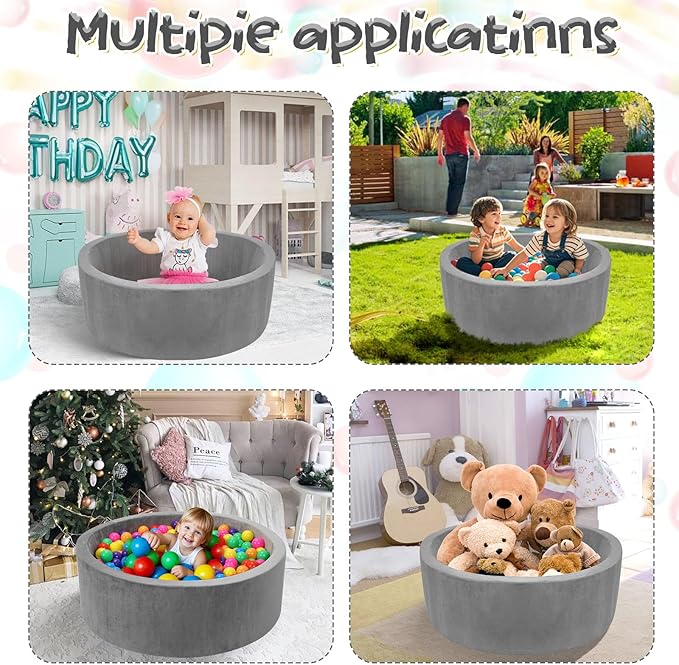 Foam Baby Ball Pit, 35.4"x 11.8" Ball Pits for Toddlers, Soft Round Kiddie Playpen Ball Pool for Kids with Soft Memory Sponge, Ideal Gift for Babies Indoor and Outdoor Game,Grey(Balls not Included)