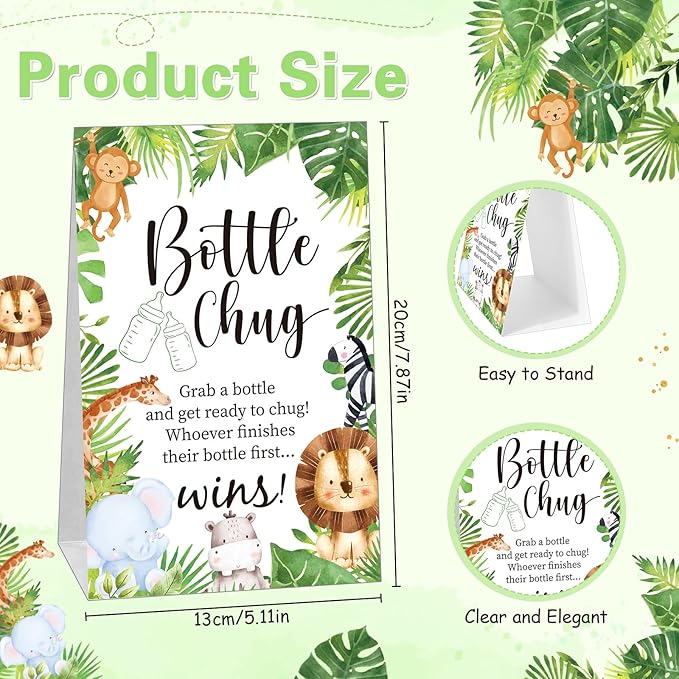 TrelaCo Bottle Chug Baby Shower Game 20 Pcs Baby Bottles Shower Favor with 1 Forest Animal Theme Sign for Gender Reveal Party Supplies Gifts(Green)