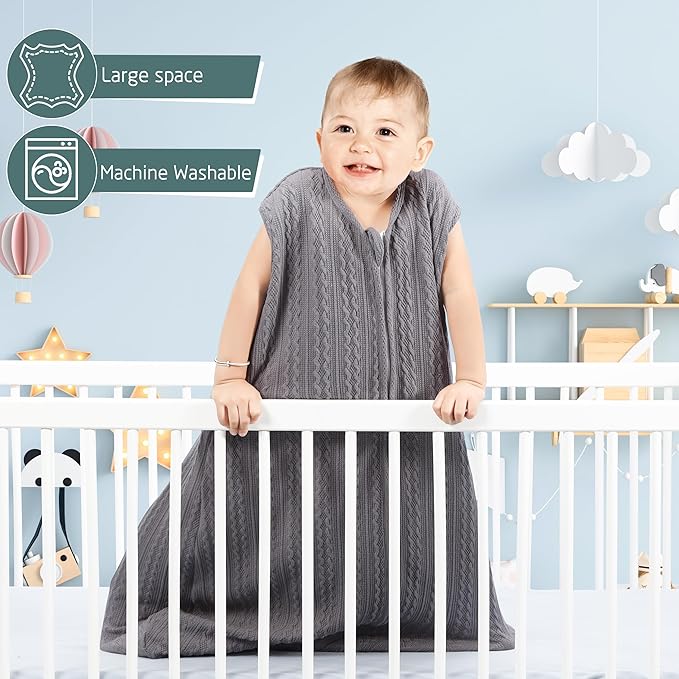 Baby Sleep Sack 18-24 Months, Baby Wearable Blanket 100% Acrylic knit 2-Way Zipper Toddler Sleeping Sack TOG 0.5 (Grey)