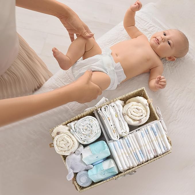 HBlife Diaper Caddy Organizer, Large Hand-Woven Storage Basket for Diapers & Baby Essentials - Elegant Curved Design, Ideal Gift for Baby Shower & Registry Must-Have