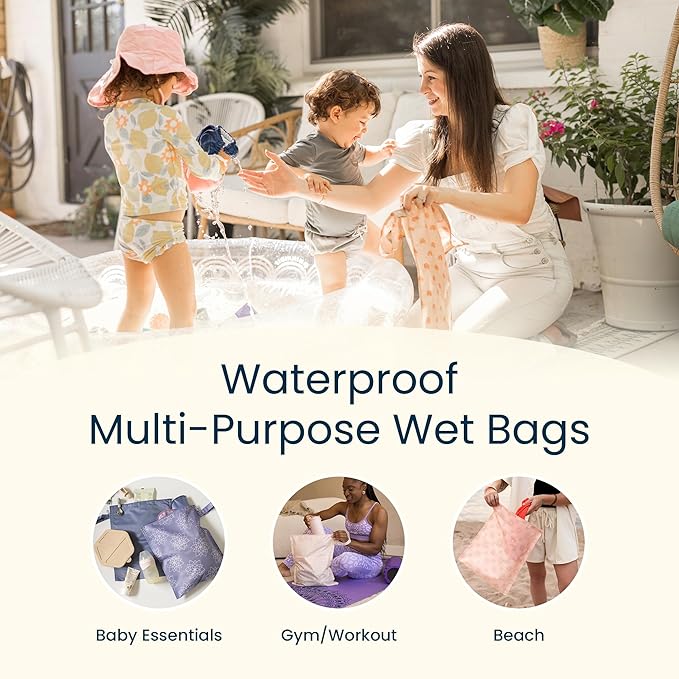 Tiny Twinkle Wet Dry Bag – 2 Pack Reusable Waterproof & Mess Proof Wet Bags for Swimsuits & Travel, Baby Towels & Beach Essentials,a Diaper Bag Must-Have(Sweet Treat)