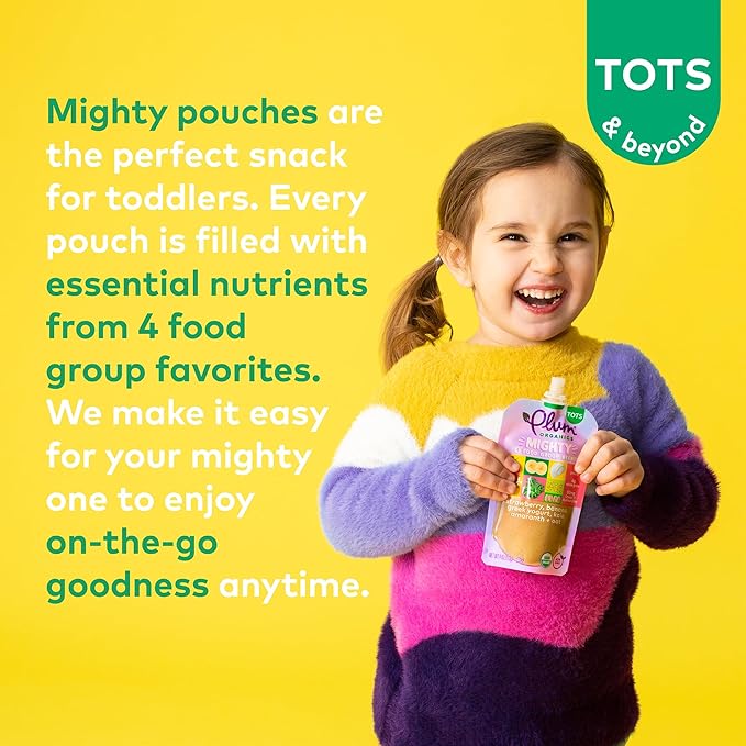 Plum Organics Mighty 4 Organic Toddler Food - Strawberry, Banana, Greek Yogurt, Kale, Amaranth, and Oat - 4 oz Pouch (Pack of 12) - Organic Fruit and Vegetable Toddler Food Pouch