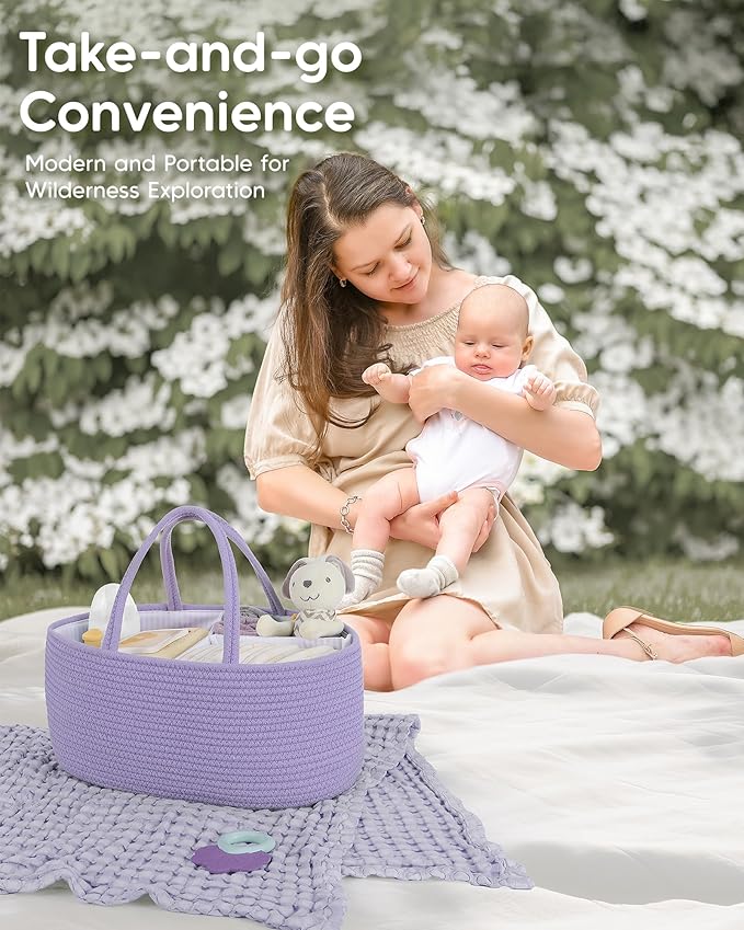 Maliton Baby Diaper Caddy Organizer, Cotton Rope Diaper Caddy Basket, Large Storage Basket for Newborn Boys and Girls, Gift for Baby Shower List, Newborn Essentials