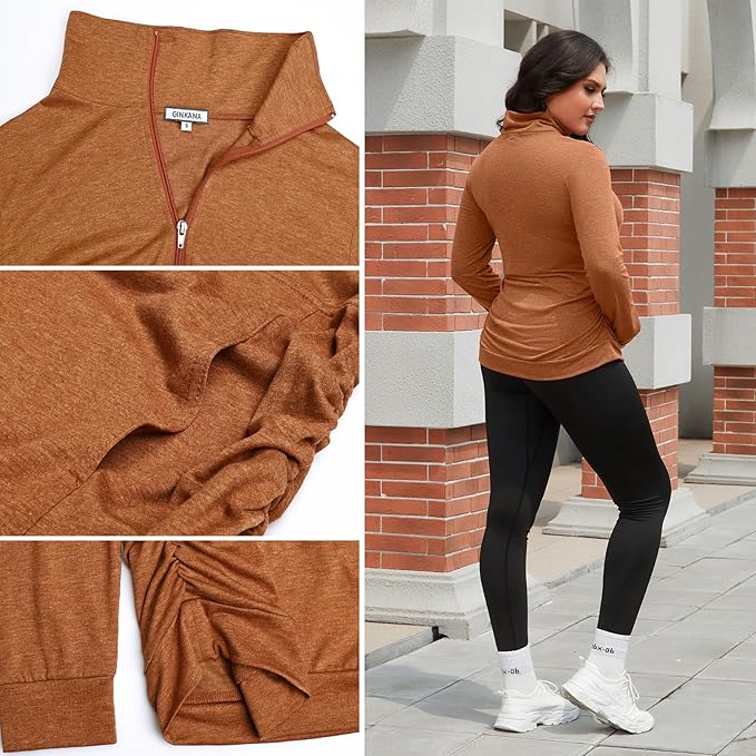 GINKANA Maternity Women's Long Sleeve Shirt Half Zipper Lapel Lightweight Casual Maternity Pullover with Pockets