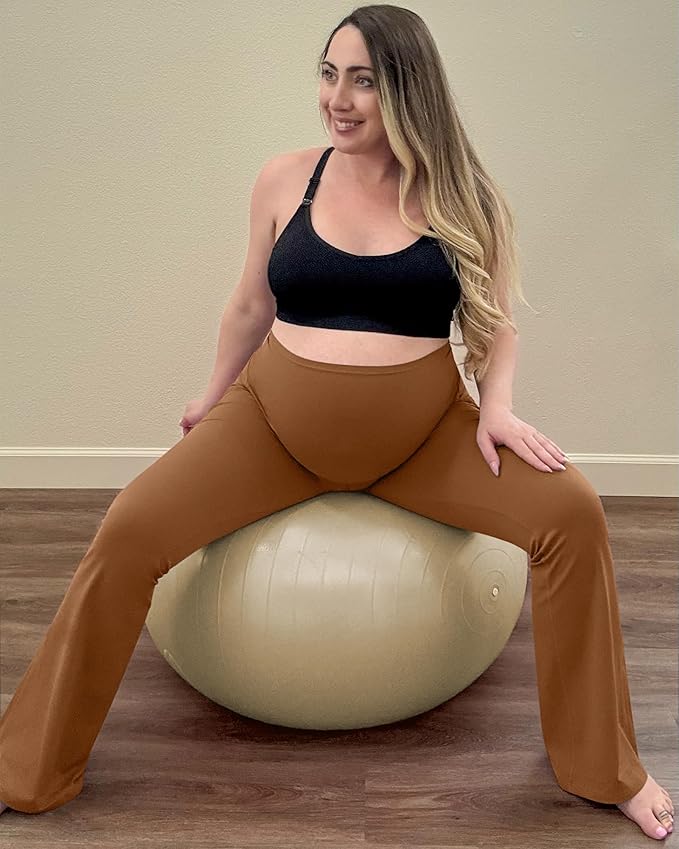 G4Free BareFeel Maternity Flare Leggings with Pockets Over The Belly Stretchy Casual Lounge Pregnancy Dress Pants for Work