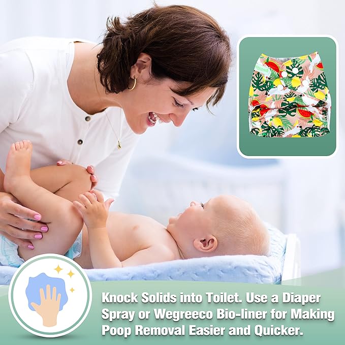 wegreeco Cloth Diapers 6 Pack with 6 Inserts & 1 Wet Bag, Washable Cloth Diapers for Babies, One Size Adjustable Reusable (Love, Flowers)