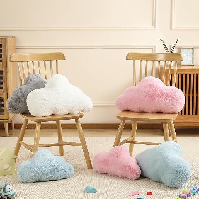 YRXRUS Cloud Pillows, Gray Cloud Shaped Pillow, Decorative Throw Pillow Gifts, Cute Plush Room Decor, Fluffy Faux Rabbit Fur 9.5"x16" Pillows for Living Bedroom Kids Room