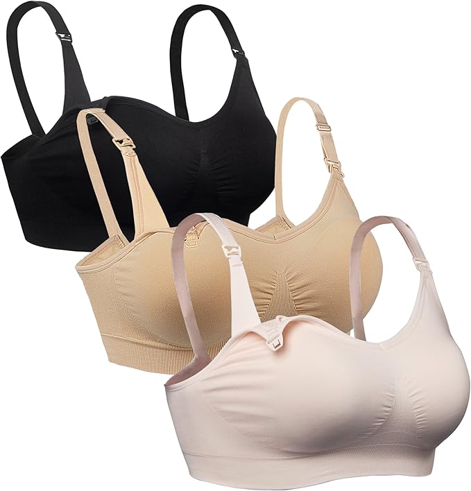 iloveSIA Nursing Bras for Mom Breastfeeding, Seamless Supportive Sleep Bra for Maternity Postpartum S-2XL 3Pack