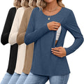 4 Pack Women's Cotton Nursing Tops, Breastfeeding Maternity with Hidden Zippers Crew Neck Long Sleeve Pregnancy Shirts