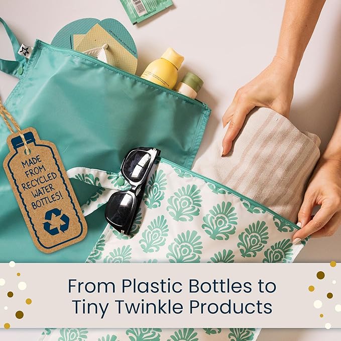 Tiny Twinkle Wet Dry Bag – 2 Pack Reusable Waterproof & Mess Proof Wet Bags for Swimsuits & Travel, Baby Towels & Beach Essentials, a Diaper Bag Must-Have (Space, Ice Blue)