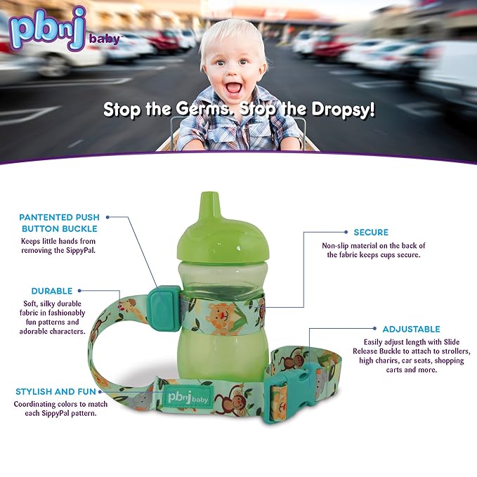 PBnJ Baby SippyPal Sippy Cup Holder Strap Leash Tether (Hearts 2-Pack)
