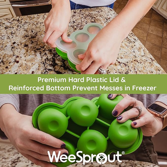 WeeSprout Silicone Freezer Tray with Clip on Lid Perfect Food Storage Container for Homemade Baby Food, Vegetable, Fruit Purees, and Breast Milk (Bright Blue, Six 3 Ounce Sections)