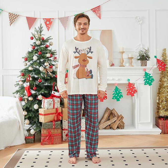Awoscut Christmas Family Matching Pajamas Christmas Pjs Holiday Nightwear Sleepwear Sets Long Sleeve Pjs