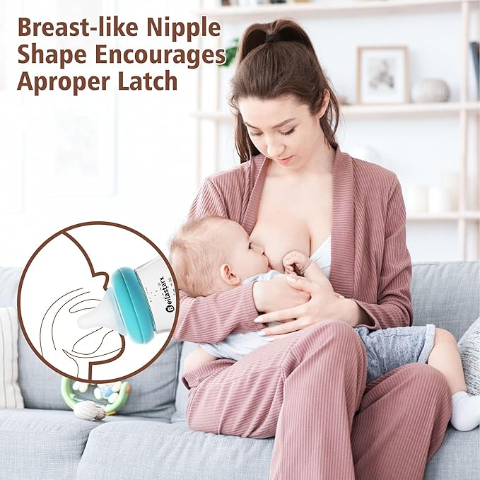 Glass Baby Bottles with Natural Response Nipple Size M - Anti Colic Baby Bottles Wide Neck Slow Flow Baby Bottle(Blue, 8oz (Pack of 2))