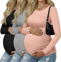 Ficerd 3 Pack Women's Maternity Shirts, Long Sleeve Side Ruched Pregnancy Tee Tops Crew Neck Casual Mama Clothes Basic Tunic