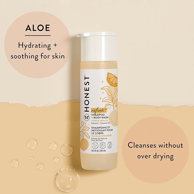 The Honest Company 2-in-1 Cleansing Shampoo and Body Wash and Face and Body Lotion Bundle Gentle for Baby Naturally Derived Citrus Vanilla Refresh 18.5 fl oz