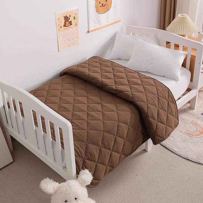 NTBAY Down Alternative Oversized Toddler Comforter, Super Soft and Warm Solid Color Baby Crib Quilted Blanket, 43x60 inches, Brown
