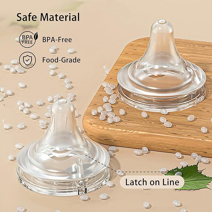 Silicone Bottle Nipple, Anti Colic Nipples for Baby, Natural Feel, M, 3 Months+, 4 Counts