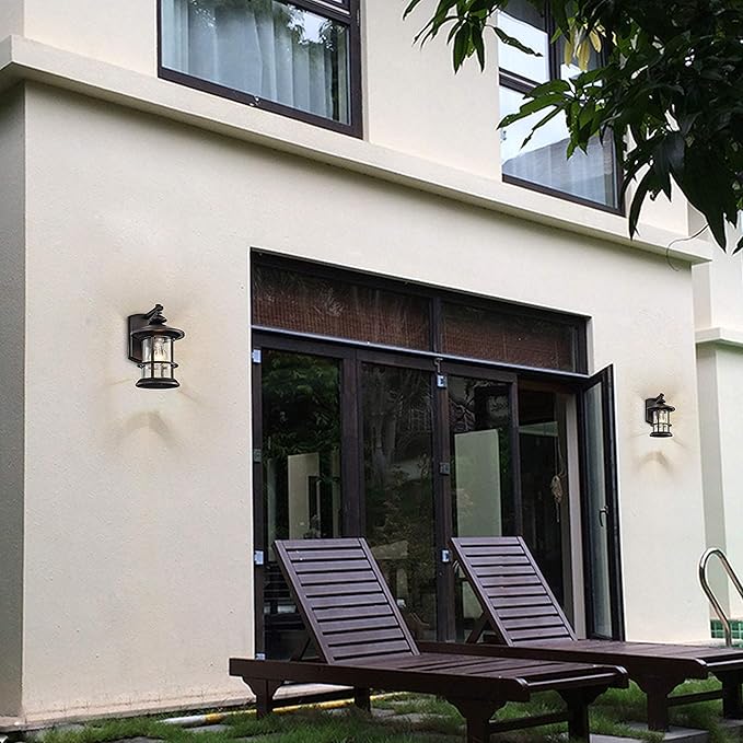 MICSIU Oil Rubbed Bronze Outdoor Light Fixture Wall Mount, Clear Seedy Glass Exterior Wall Mounted Light Fixture, 10" Exterior Lights for House, Front Porch, Patio, Backyard