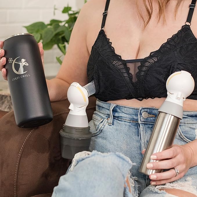 CERES CHILL OG Breastmilk Chiller Bundle with Straw Lid & Infuser – 12–34oz Portable Breast Milk Cooler & 2 Storage Bottles with Universal Pump Adapters – Color, Per My Last Email Steel
