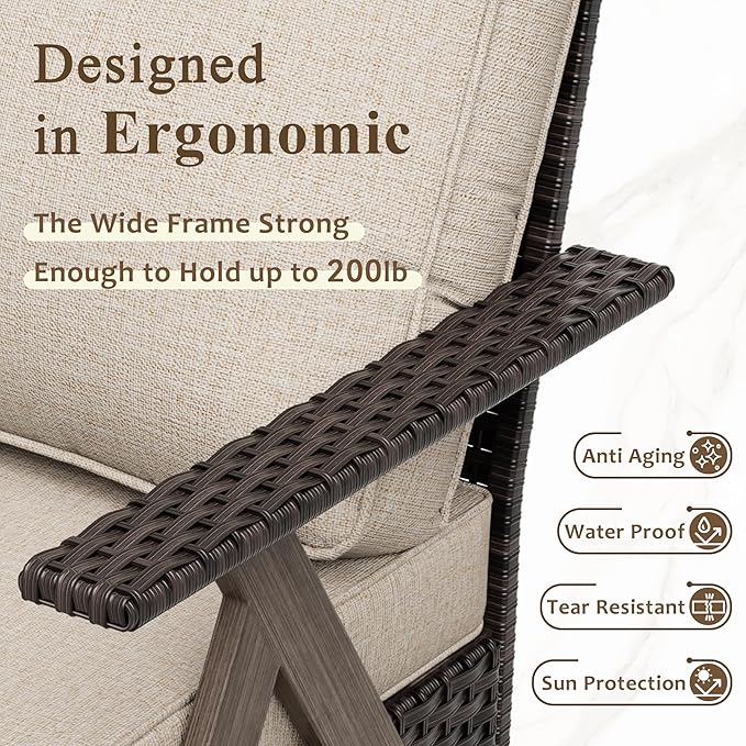 Patio Porch Furniture Chairs Set, 3 Pieces PE Rattan Wicker Chairs with Side Table, Outdoor Garden Furniture Sets for Garden Backyard Porch Poolside