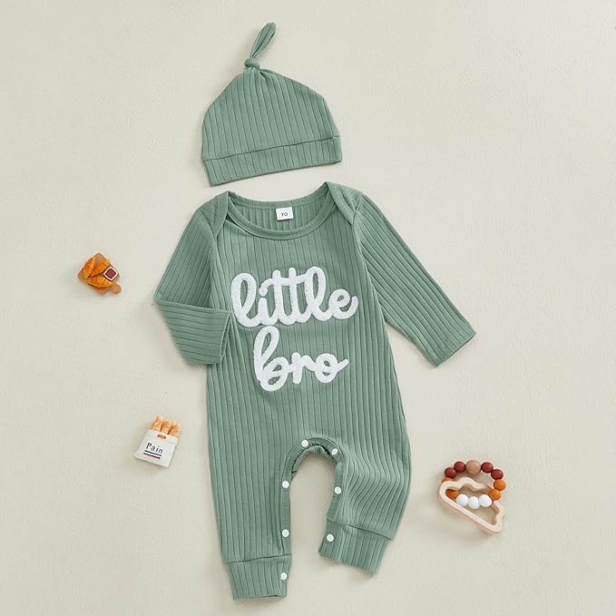 Fernvia Newborn Baby Boy Clothes Letters Print Bodysuit 3 6 9 12 18 Months Long Sleeve Jumpsuit with Hat 2PCS Outfits Set