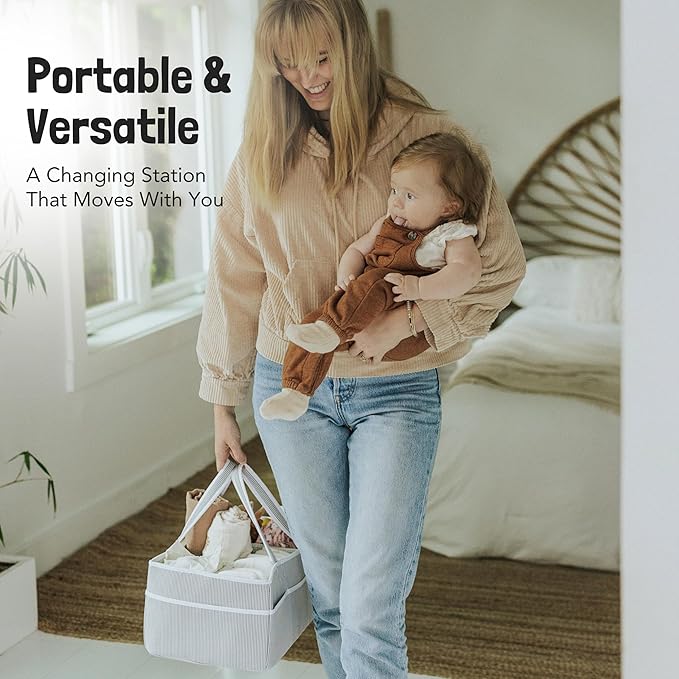 Lily Miles Baby Diaper Caddy - Organizer Tote Bag for Baby Girl Essentials - Baby Shower Basket - Nursery Must Haves - Registry Favorites - Newborn Caddie Car Travel - Gray/Blush, Extra Large