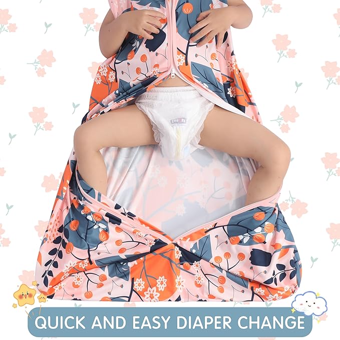 3 Pack Baby Sleep Sack 100% Rayon Cotton Baby Sleeping Bag 2-Way Zipper Toddler Wearable Blankets TOG 0.3. (Gerbera&Tulips&Pink, 18-24 Months)