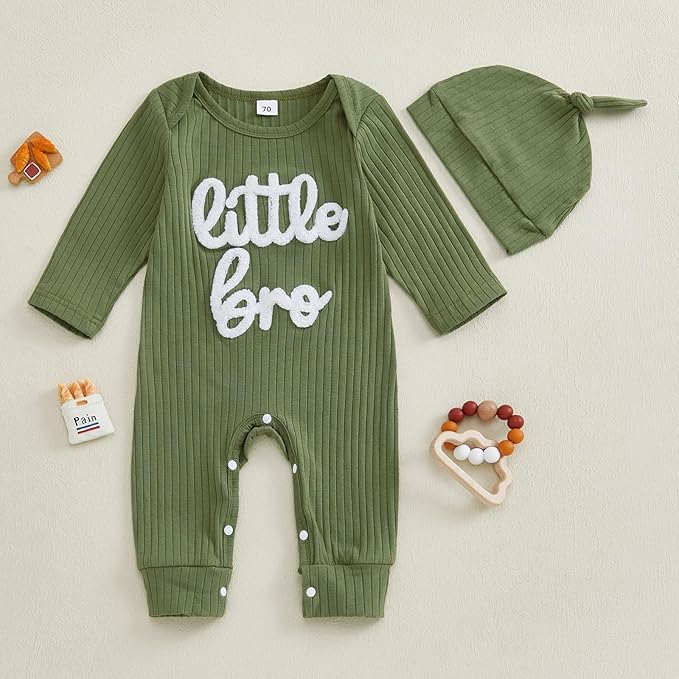 Fernvia Newborn Baby Boy Clothes Letters Print Bodysuit 3 6 9 12 18 Months Long Sleeve Jumpsuit with Hat 2PCS Outfits Set