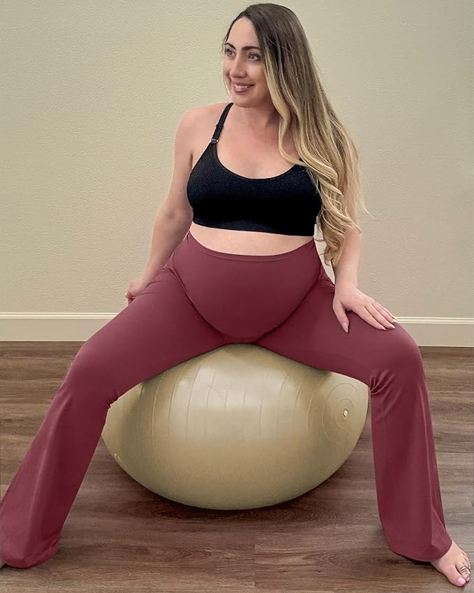 G4Free BareFeel Maternity Flare Leggings with Pockets Over The Belly Stretchy Casual Lounge Pregnancy Dress Pants for Work