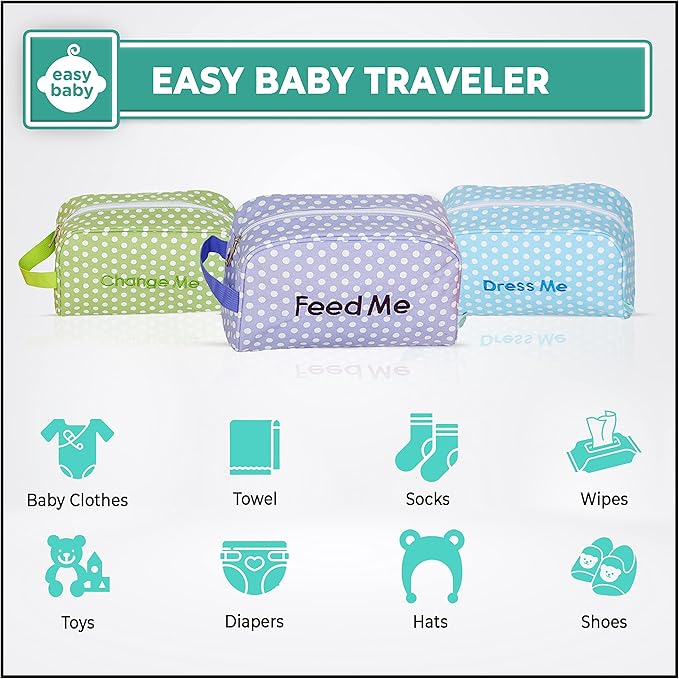 Easy Baby - Diaper, Bottle, and Supplies - Organizer Pouches and Changing Pad - Change, Feed, Dress, and Clean Me (8 Pack Laguna) | Organizing Packing Tote Cubes for Baby Items