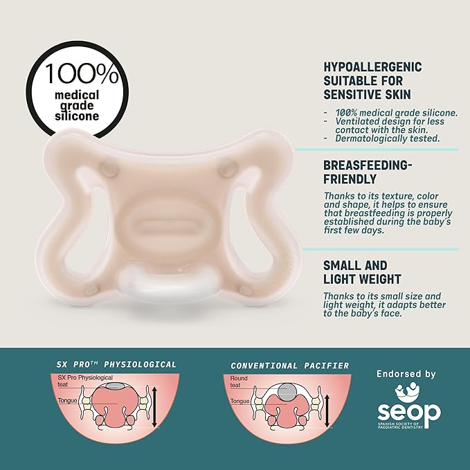 Suavinex Zero Zero Silicone Baby Pacifier w/SX Pro Physiological Pacifier Nipple (0-6M), Light