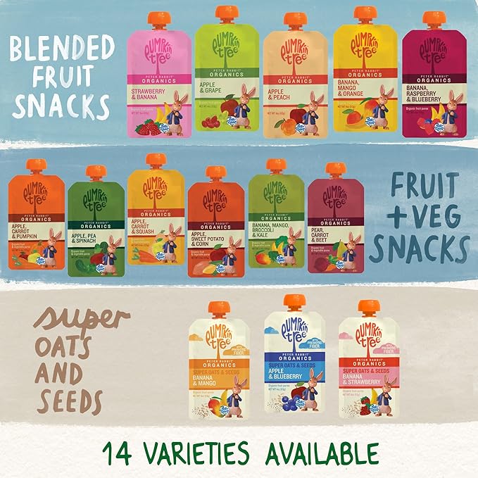 Pumpkin Tree Peter Rabbit Organics Apple and Peach, Fruit Snack Squeeze Pouch, 4 Ounce (Pack of 10)