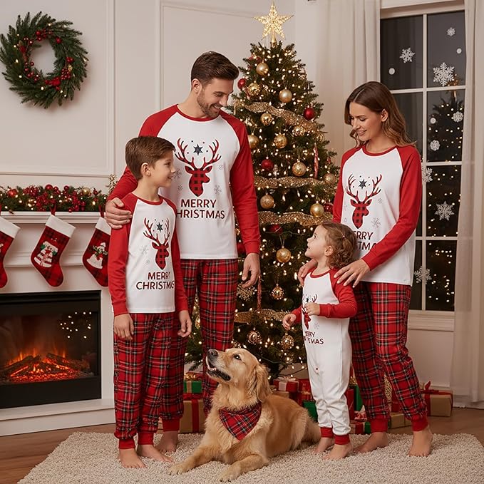 Awoscut Christmas Family Matching Pajamas Christmas Pjs Holiday Nightwear Sleepwear Sets Long Sleeve Pjs