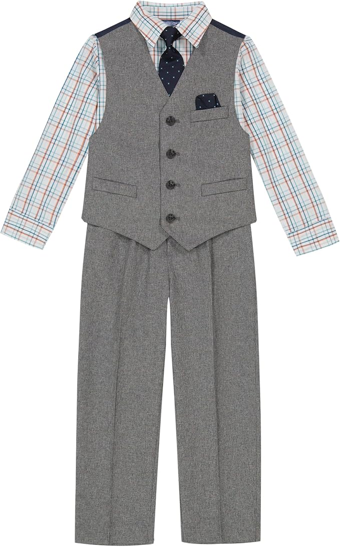 Nautica Boys' 4-Piece Formal Suit Set with Vest, Pants, Collared Dress Shirt, and Tie