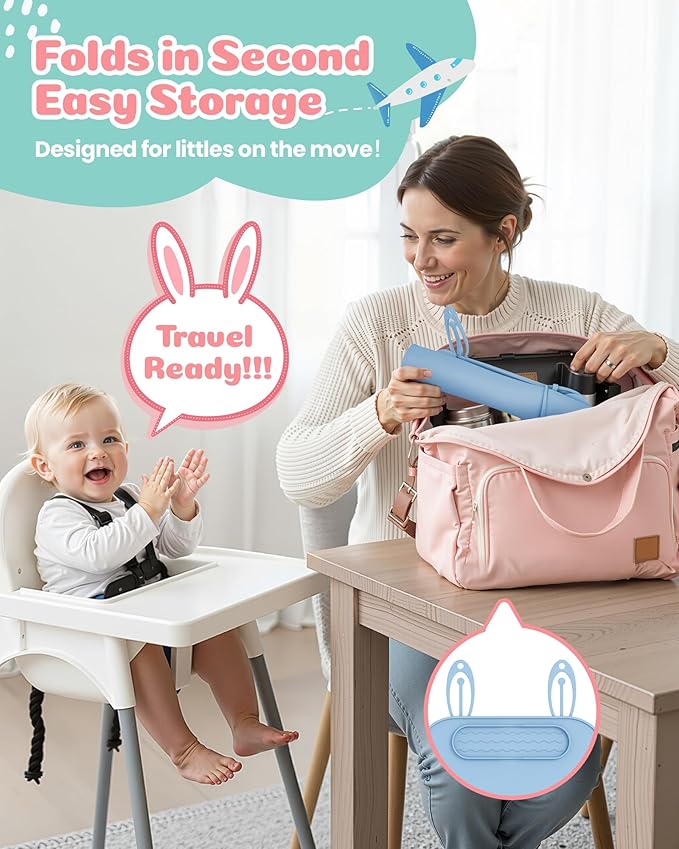 2Pack Silicone Placemats for Baby&Kid, Stain-Proof Non-Slip Baby Place Mat for Restaurant Highchair& Home Dining, Baby-led Food mats for Travel, Portable Toddler Table mat-Waterproof&Dishwasher Safe