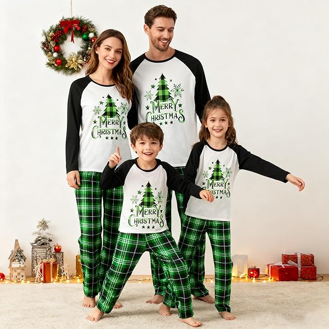 Awoscut Christmas Family Matching Pajamas Christmas Pjs Holiday Nightwear Sleepwear Sets Long Sleeve Pjs