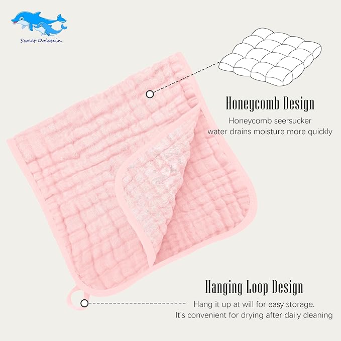 SWEET DOLPHIN 12 Pack Muslin Burp Cloths Large 100% Cotton Burping Clothes for Baby Drool - Absorbent and Soft Boys & Girls Milk Spit Up Rags for Newborn Essentials Registry - Hibiscus Sunset