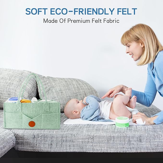 Maliton Baby Diaper Caddy, Nursery Storage Bin & Car Organizer with Handle, Large Felt Bag for Newborn essentials Boy or Girl, Changing Table Organizer for Baby Stuff, 15" x 9" x 7"Baby Shower Basket