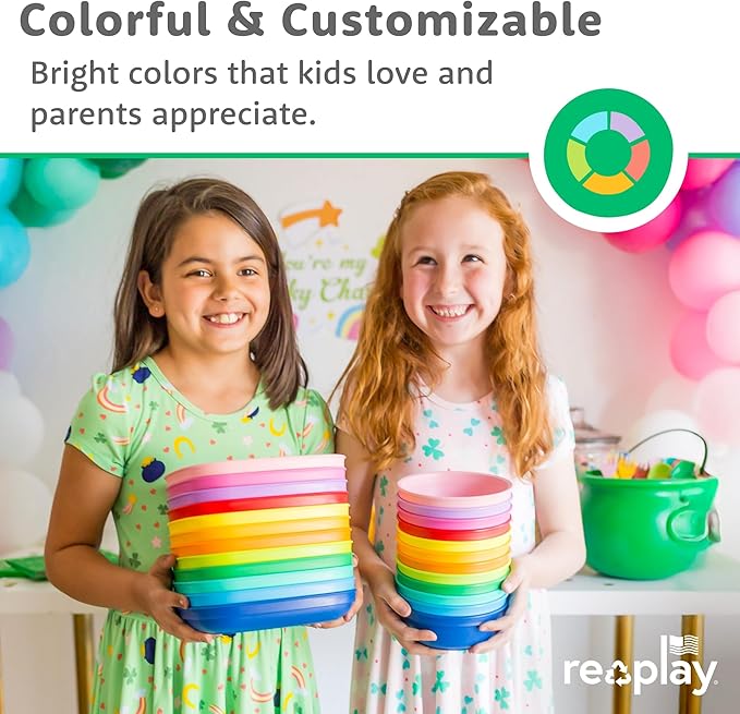 Re-Play 12 oz. Toddler Bowls Set of 4 - Kids Deep-Walled, Durable & Reusable Snack and Meal Bowls, Dishwasher & Microwave Safe, BPA-Free, Made in USA from Recycled Plastic, Christmas