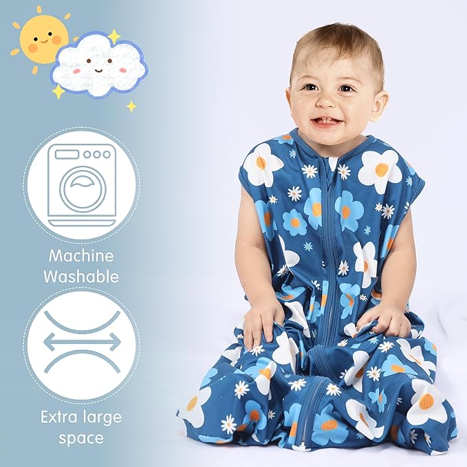 3 Pack Baby Sleep Sack 100% Rayon Cotton Baby Sleeping Bag 2-Way Zipper Toddler Wearable Blankets TOG 0.3. (Gerbera&Tulips&Pink, 18-24 Months)