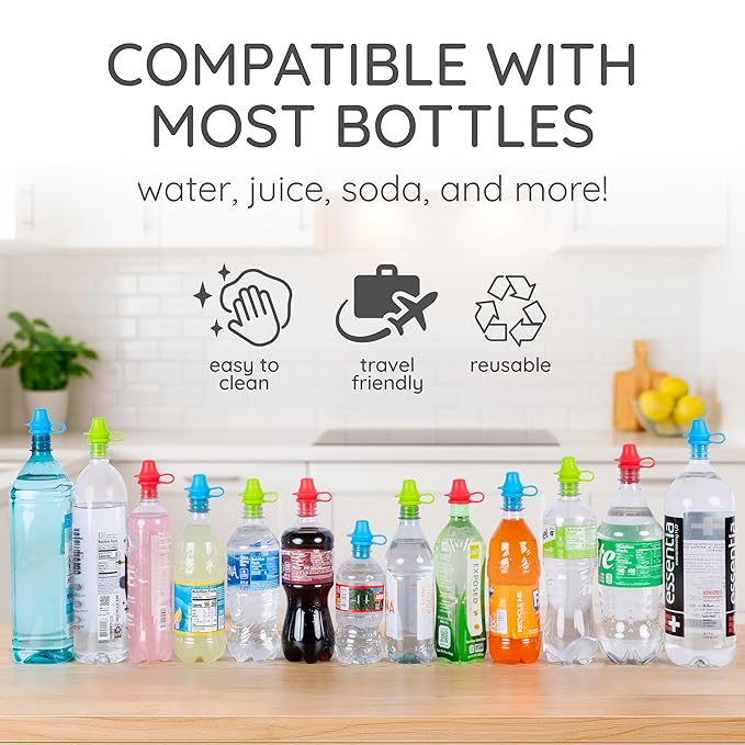 Original Water Bottle Topper for Toddlers – 100% Silicone Sippy Top Spout with Protective Cap makes the Bottle Top a Spill Proof Lid for Kids and Adults - 2 Pack - Original